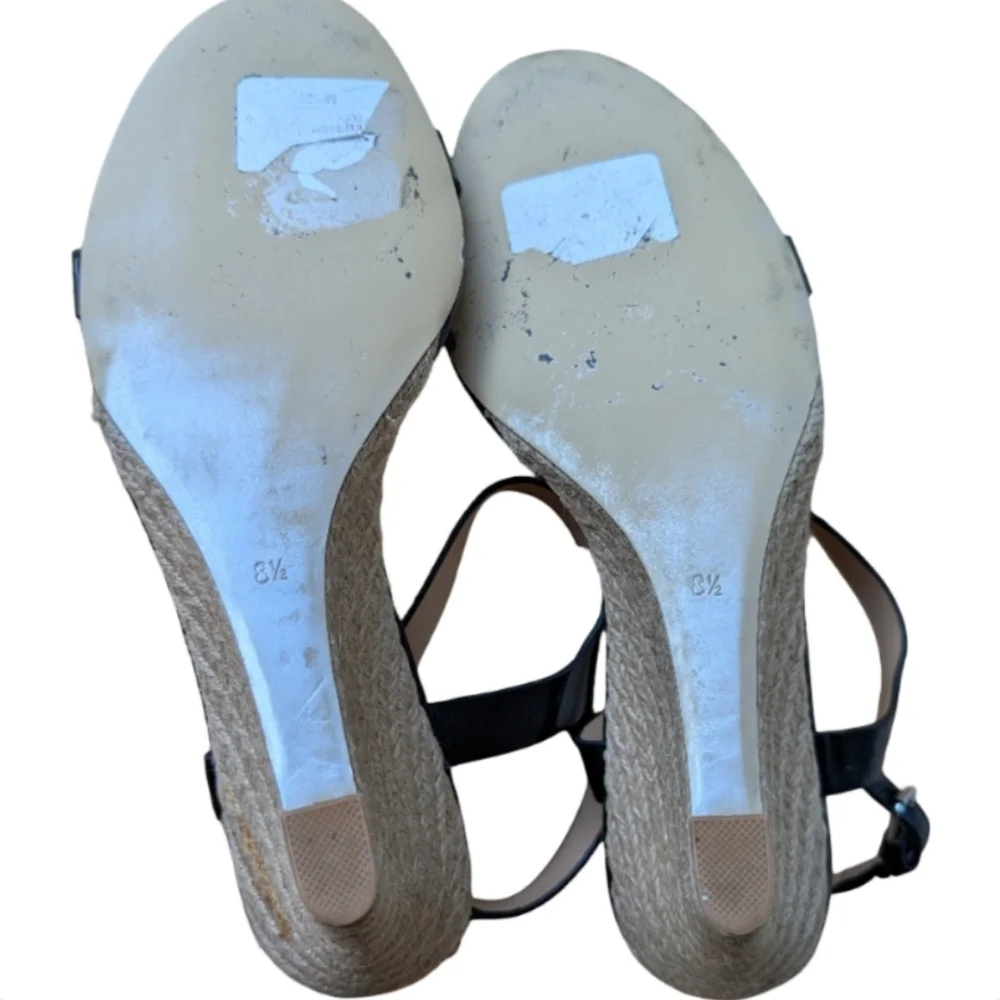 Badgley Mischka Black Patent Leather Espadrille Wedge Sandals Size 8.5